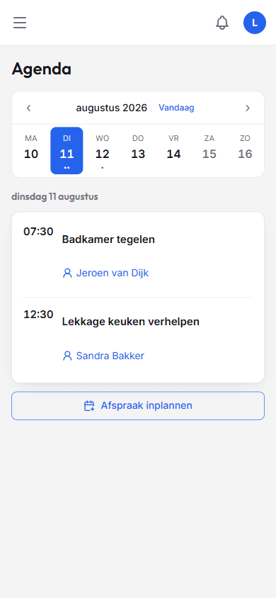 De app op een telefoon, met de weekagenda open